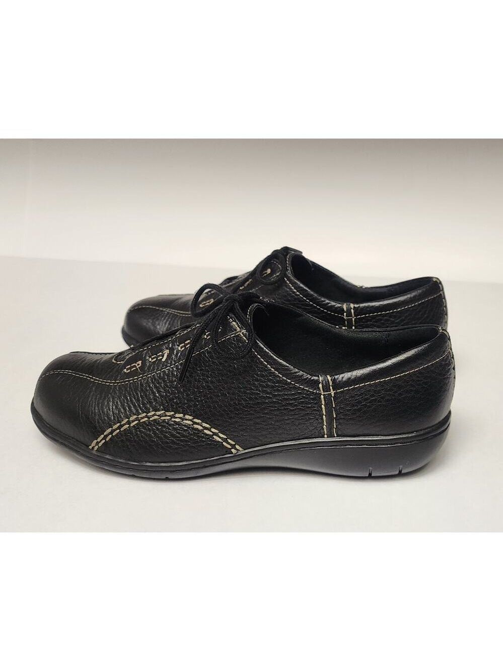 Clarks Viola Black Leather Loafer Lace Up Casual Shoes Size 7 Medium - Picture 5 of 8